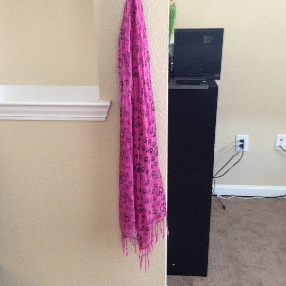 Pink and black peace sign scarf