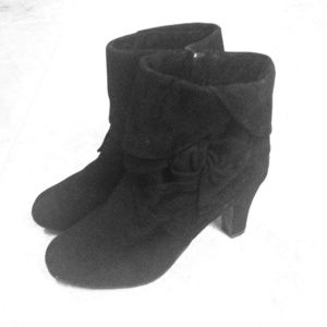 Black velvet boot heels
