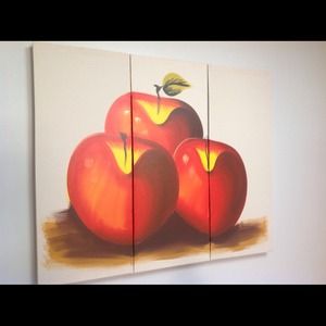 Three red apples,three section frames wall decor!