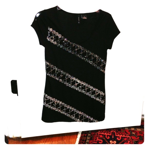 Fun Black Top with Sequins - Picture 1 of 3