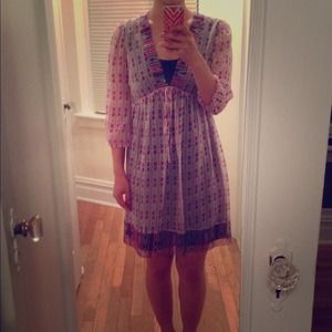 Saja silk purple and white tribal print dress SZ 4