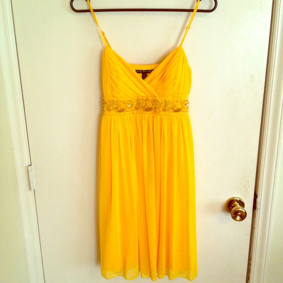 ❌SOLD❌ Bright Yellow Beaded Belt Cocktail Dress
