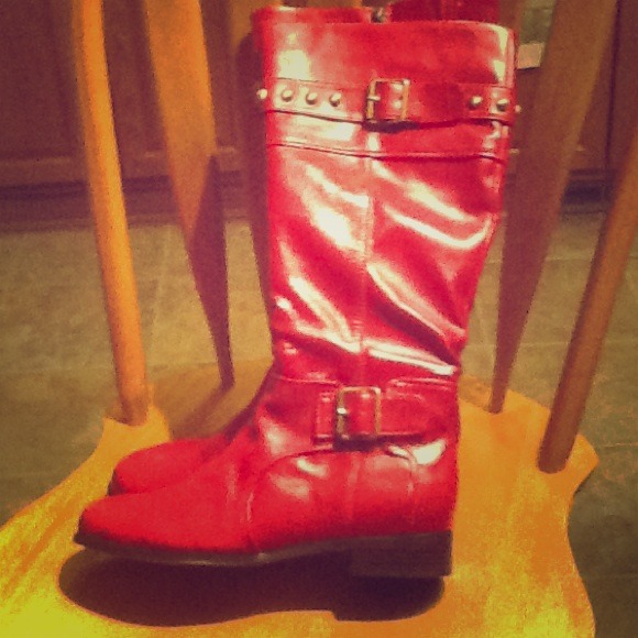 Shiny bright red riding boots! Super cute!!!