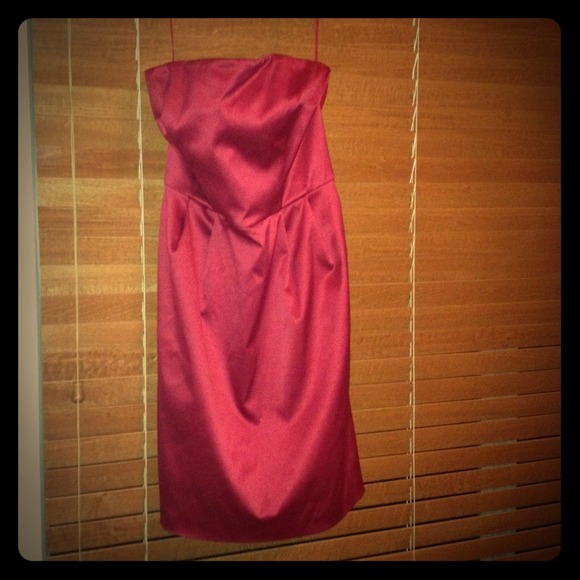 Red satin strapless dress