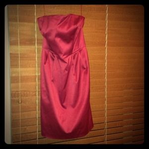Red satin strapless dress