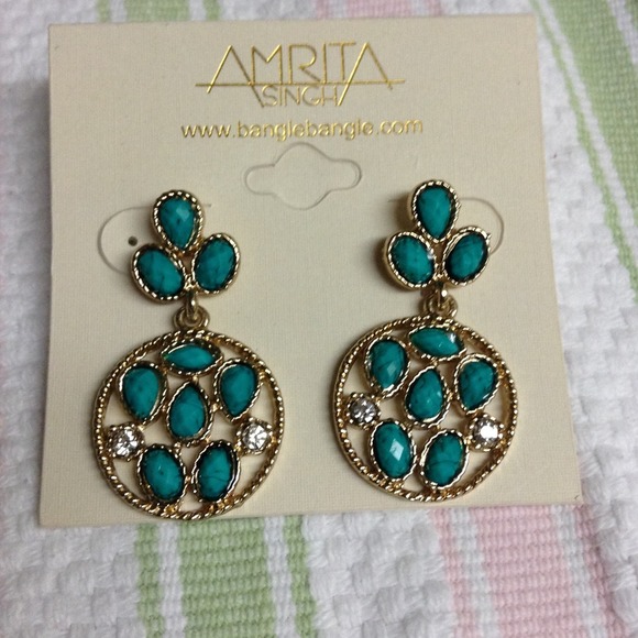 SOLD***Amrita Singh Turquoise and Gold Earrings - Picture 3 of 4