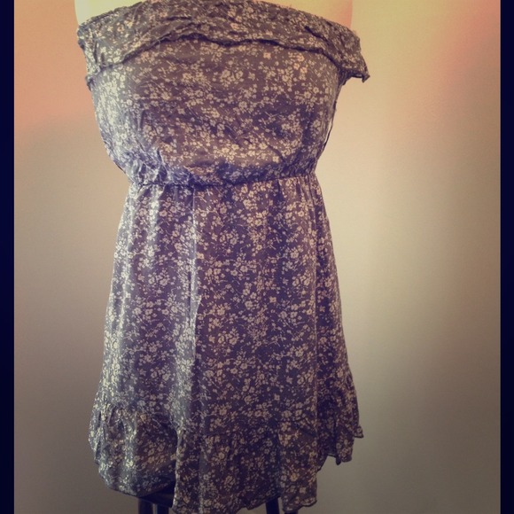 Poetry strapless mini dress/top, gray floral, M