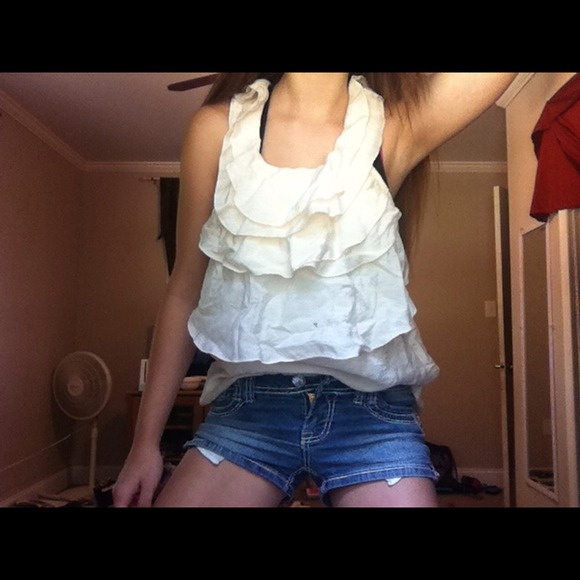 Ruffled cream tank blouse, by YA LOSANGELES. - Picture 2 of 4
