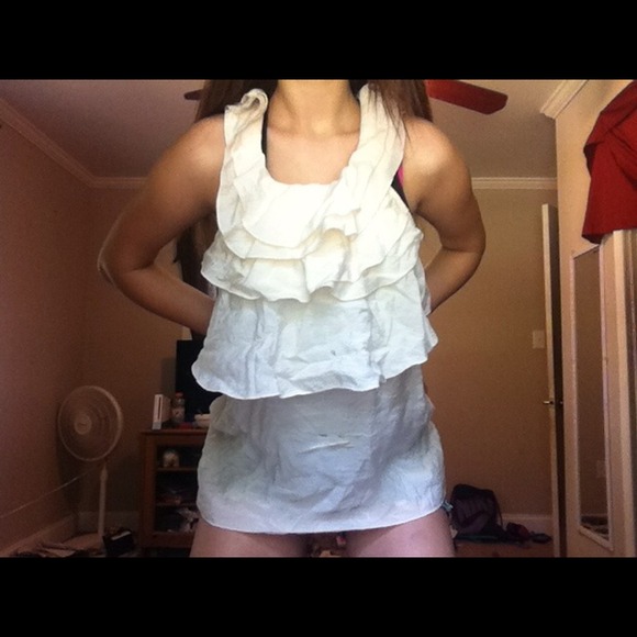 Ruffled cream tank blouse, by YA LOSANGELES. - Picture 3 of 4