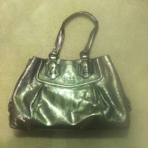 Medium size metallic silver Coach handbag