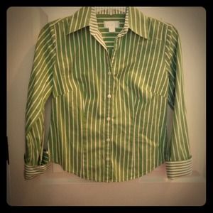 Loft Green & White Striped Top