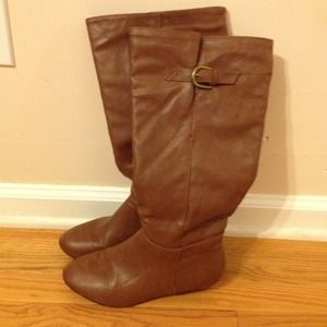 Brown Faux Leather Riding Boots