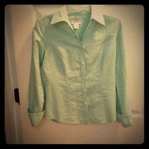 LOFT Mint Linen Button-up Shirt