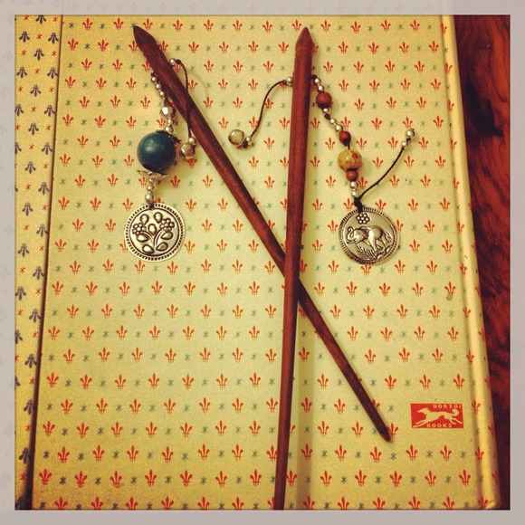 Pretty wooden hair sticks from Thailand