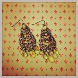Chartreuse colored chandelier boho earrings