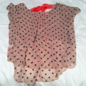 Sheer polka dot hi-low top