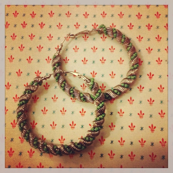 Mint green beaded hoop earrings