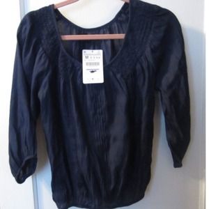 Peasant top with woven detail shoulders