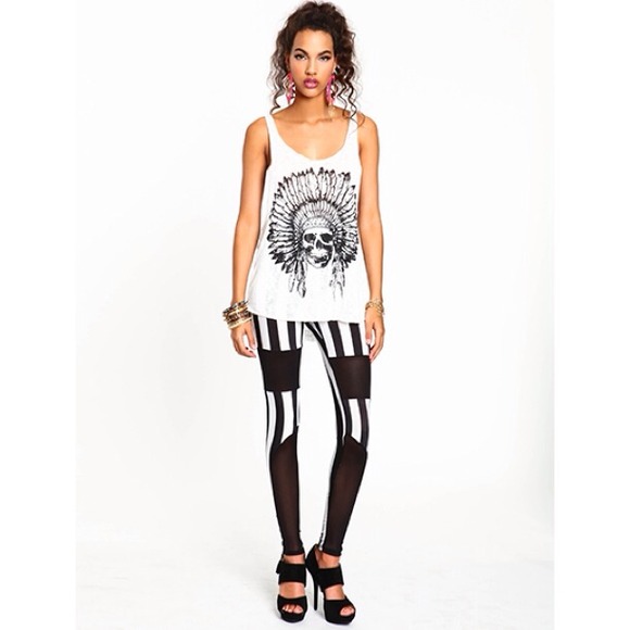 Tops - Indian Chief Skull Headdress Tank (White) Tops - Indian Chief Skull Headdress Tank (White)