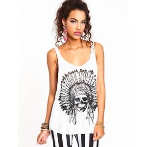 Tops - Indian Chief Skull Headdress Tank (White) Tops - Indian Chief Skull Headdress Tank (White)