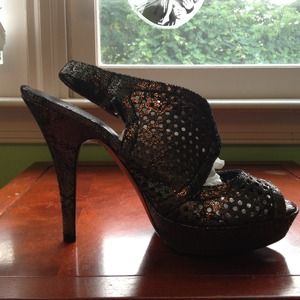 Charcoal grey faux snake skin BCBG heels