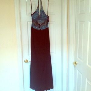 Long black formal dress turquoise sequenced