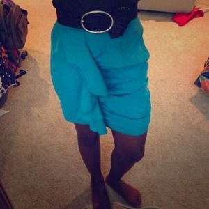 Teal skirt with ruffle in the front