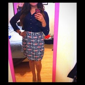 Navy, white, and coral patterned skirt. NWT!