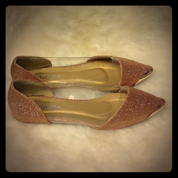 Gold Glitter Contrast Flats - Picture 1 of 2