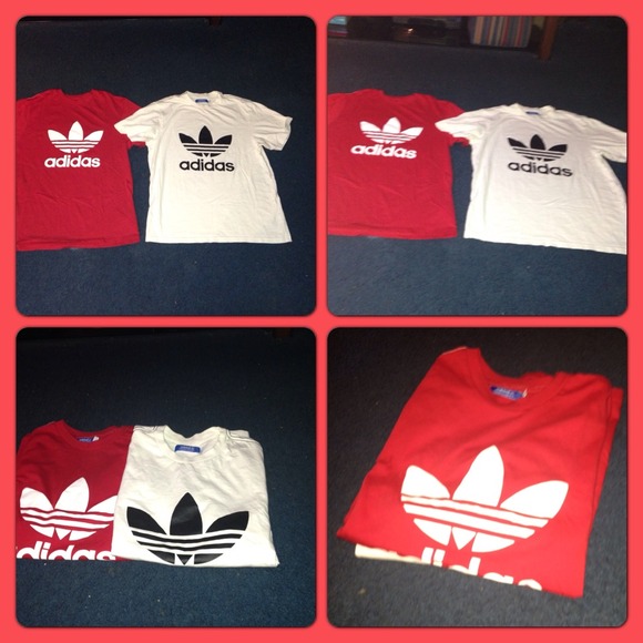2 Mens Adidas T-Shirts Size Large Red & White