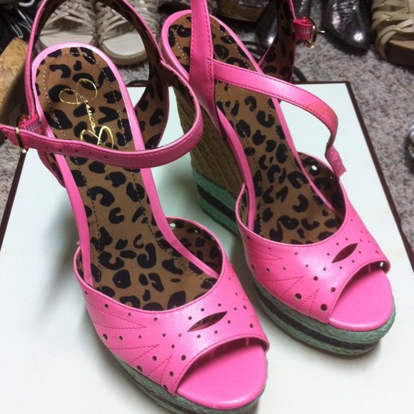 Neon pink Jessica Simpson wedges