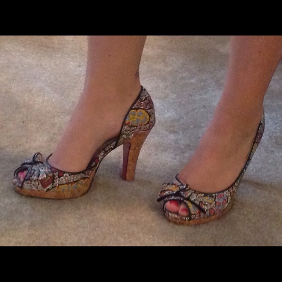 Multi Colored Paisley Peep Toe Pumps
