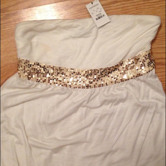 Super cute white tube top with gold sequin band! - Picture 2 of 2