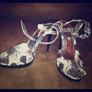 Snake Skin Print Open-toe Ankle Strap Heels