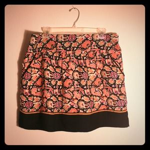 Above-the-knee multi-color patterned skirt