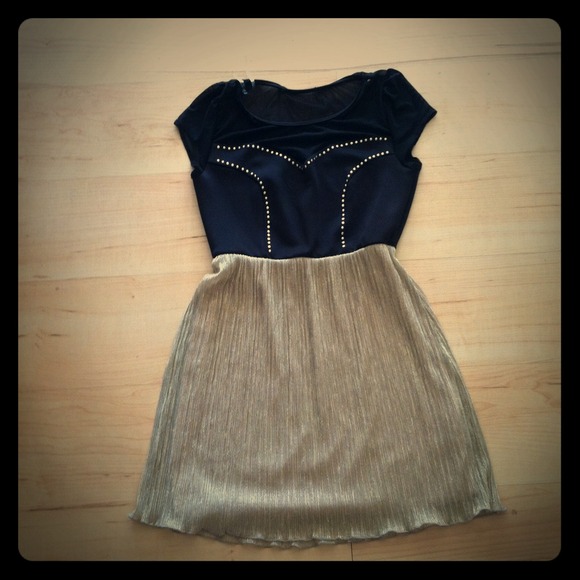 SOLD Studded black and gold skater dress