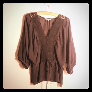Dark gray see-through blouse with lace detail
