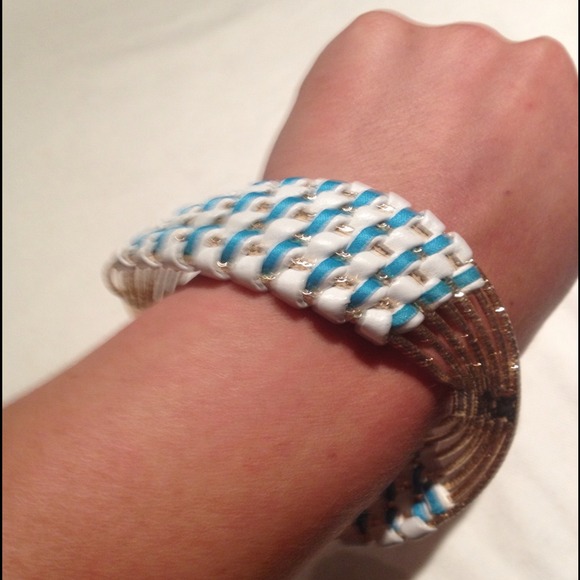 Turquoise white and gold bangle
