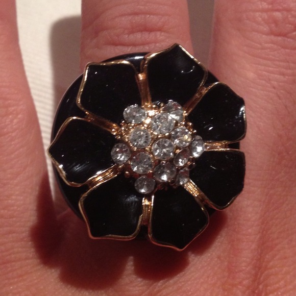 Black crystal flower ring REDUCED