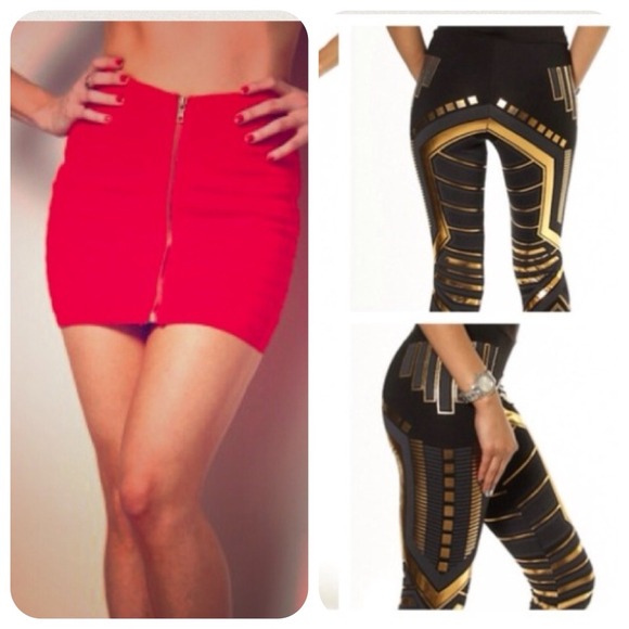 Bundle red bandage skirt & black digital leggings.