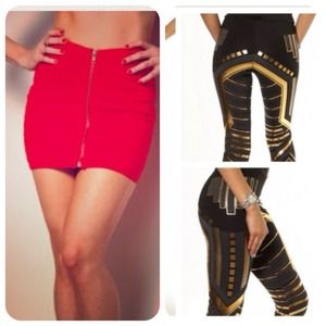 Bundle red bandage skirt & black digital leggings.