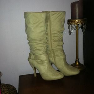 cream colored heel boots