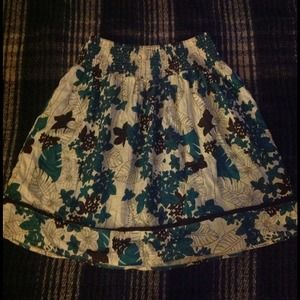 Teal and white elastic waist flared skirt