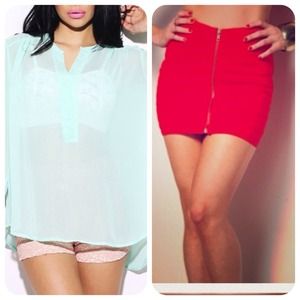 Bundle mint chiffon & red bandage skirt