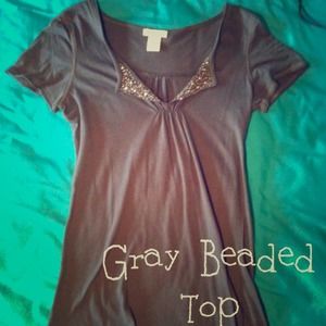 •SOLD• Gray Top with Fold-Over Bead Design