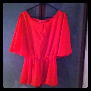 Coral Peasant Top with Cut outs