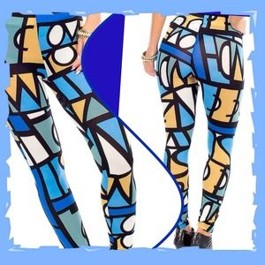 Blue Geometric Print Fashion Leggings