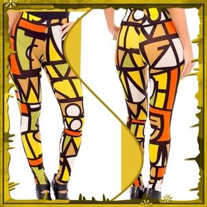 Yellow Geometric Print Fashion Leggings