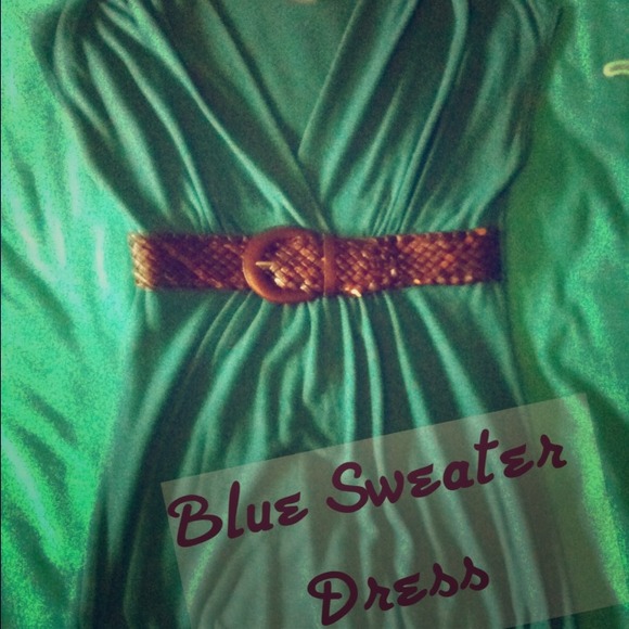 •SOLD• Blue Sweater Dress with Brown Belt