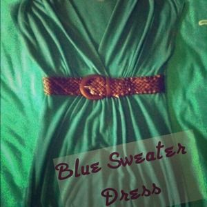 •SOLD• Blue Sweater Dress with Brown Belt